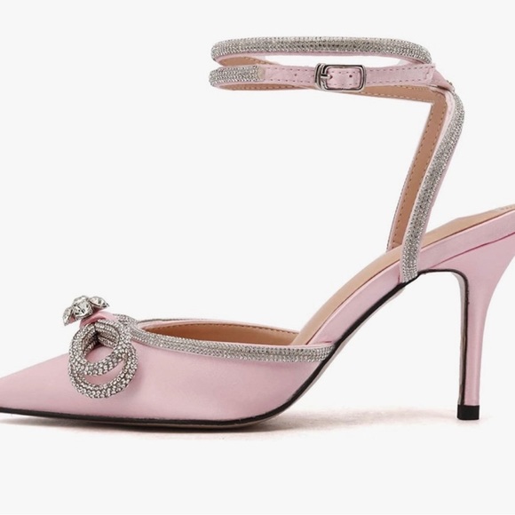 Women’s Diamanté Bow Pionted Toe Santin Dress Sandal Heels Shoes Size 5.5 New - Picture 6 of 12